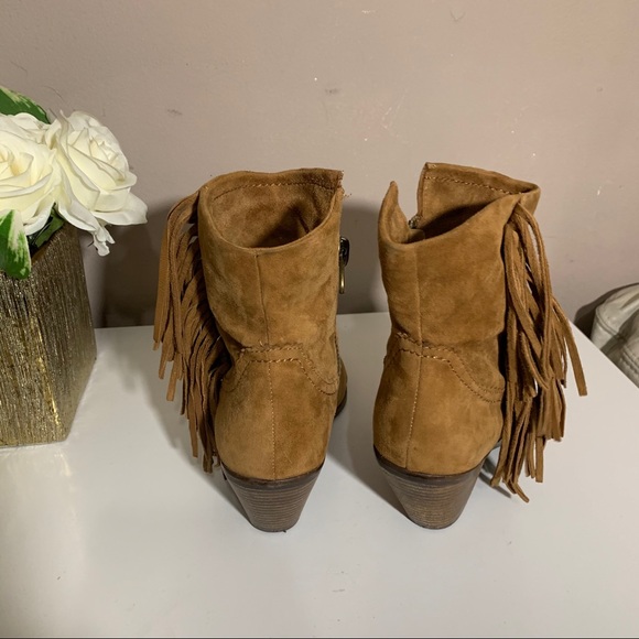 SAM EDELMAN LOUIE SADDLE SUEDE FRINGE BOOTS Brown - Picture 4 of 9